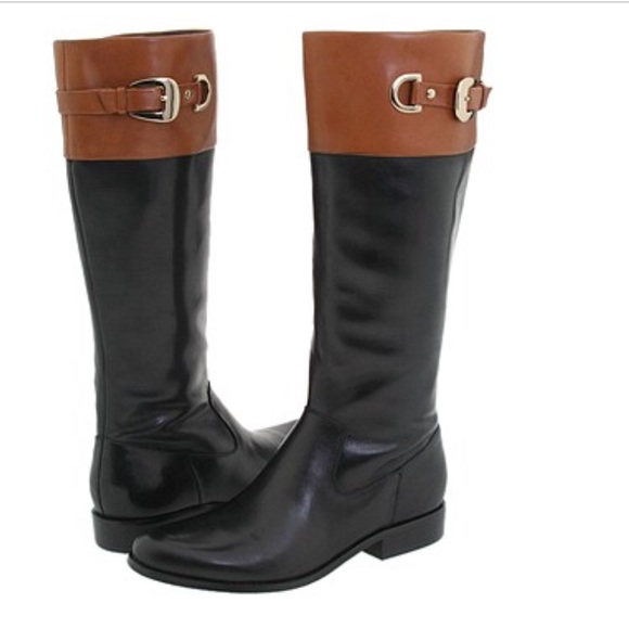 Anne Klein Shoes - Leather Two Tone Riding Boots Anne Klein Chandler